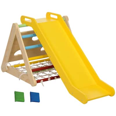 5-in-1 Kids Climber Set with Slide Triangle Climber Sandbags Indoor Play for Toddlers 18-48 Months Multicolored Pinewood