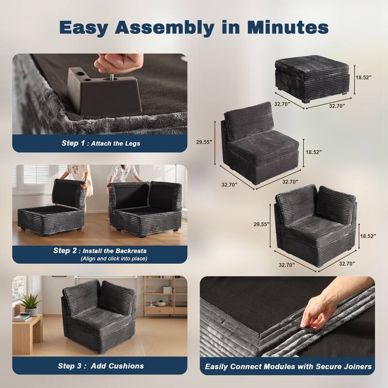 XIZZI Modular Sectional Sofa Chaise Couch with Ottoman