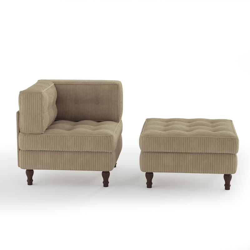 Corduroy L-shape Modular Corner Sectional Sofa with Reversible Storage Ottoman