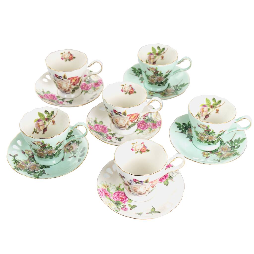Meritage Vologne 12 piece 7.5 Ounce Fine Ceramic Cup and Saucer Set