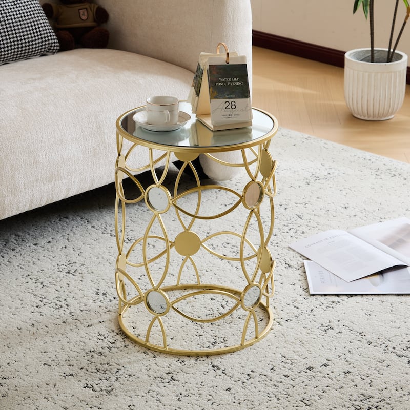 Modern Glass Top Side Table with Decorative Frame