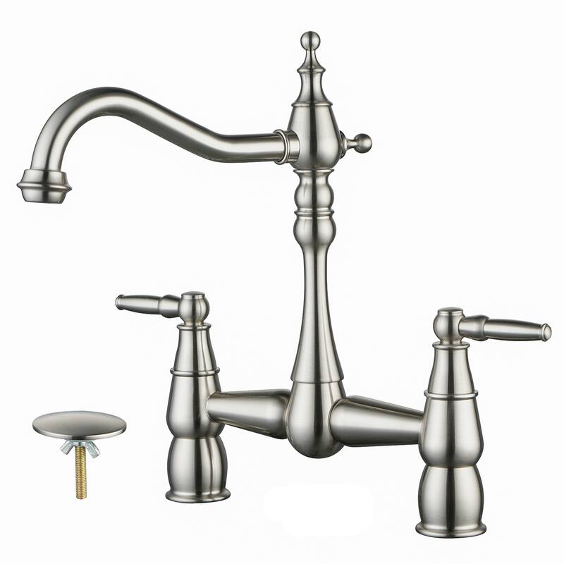 Double Handle Bridge Kitchen Faucet with Sink Hole Cover - Brushed Nickel