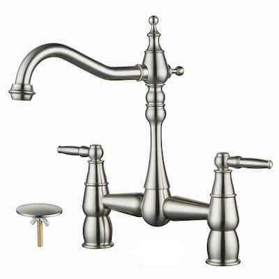 Double Handle Bridge Kitchen Faucet with Sink Hole Cover
