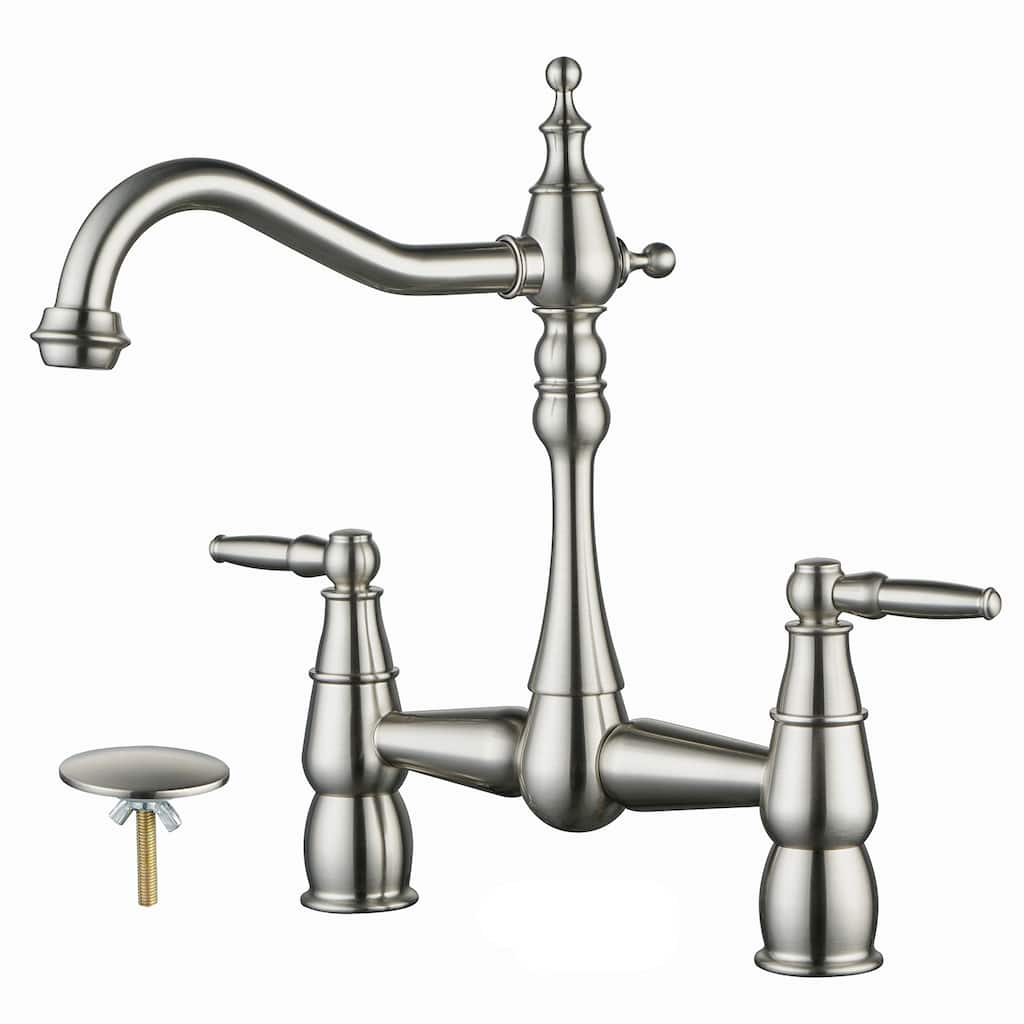 Double Handle Bridge Kitchen Faucet with Sink Hole Cover