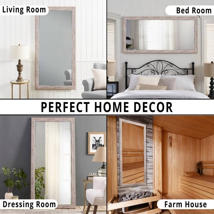 Rustic Full-Length Floor Mirror - 66" x 32" Rectangular Wood Frame Full Body Mirror for Living room, Bedroom