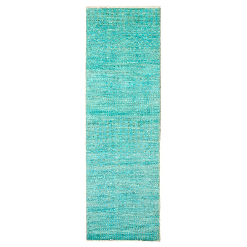 ECARPETGALLERY Hand-knotted Silk Shadow Aqua Wool Rug - 2'6 x 8'0 - Aqua - 2'6 x 8'0