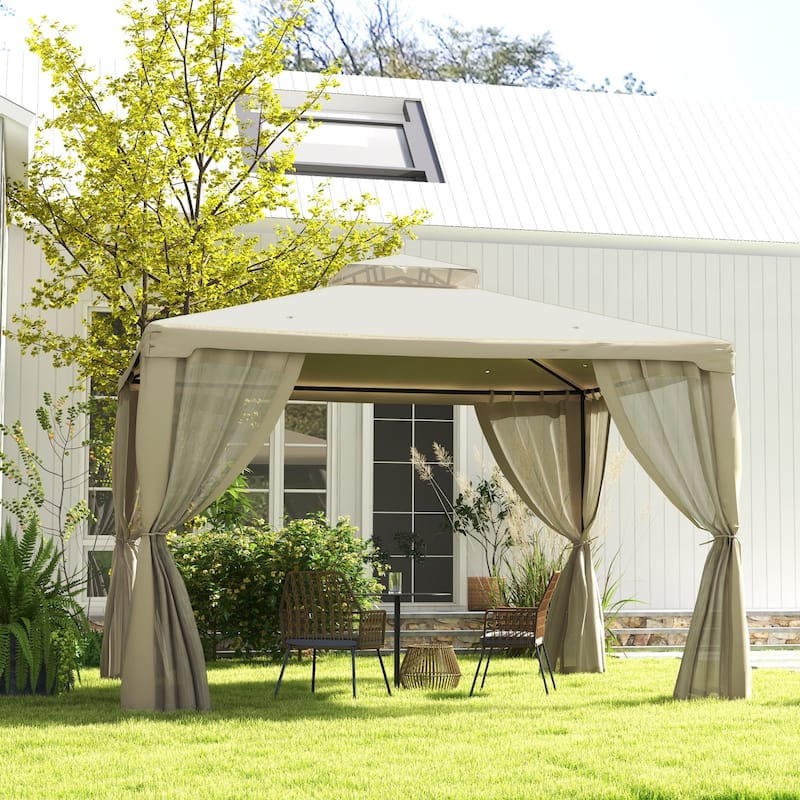 9.6' x 11.6' Outdoor Canopy Shelter with 2-Tier Roof and Netting