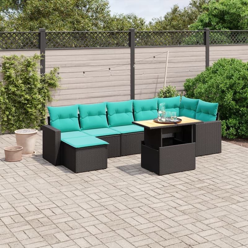 vidaXL Patio Sofa Set with Cushions Outdoor Furniture 8 Piece Poly Rattan - 24.4 x 24.4 x 27.2 - Black and Blue