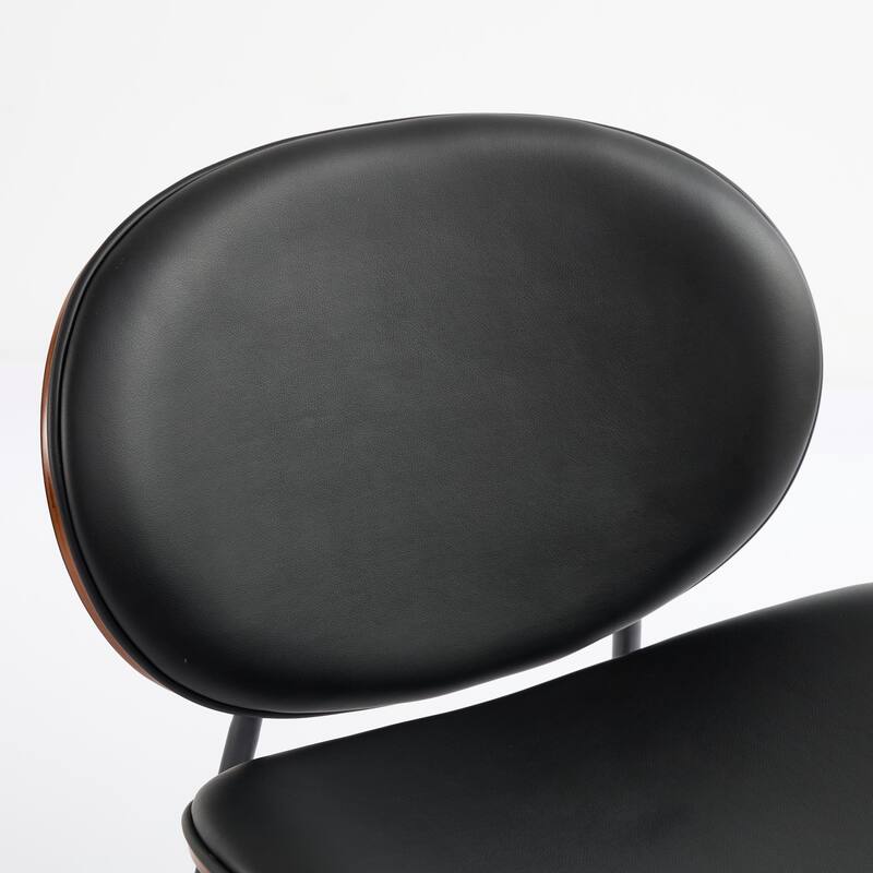 Shell Chair Single Side Chair Tripod Black Leather Lounge Chair in Walnut Finish Comfortable Backrest,Black color