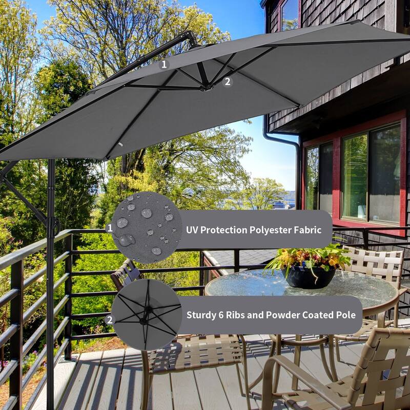 Autlaycil 10ft Offset Hanging Market Patio Umbrella with Base