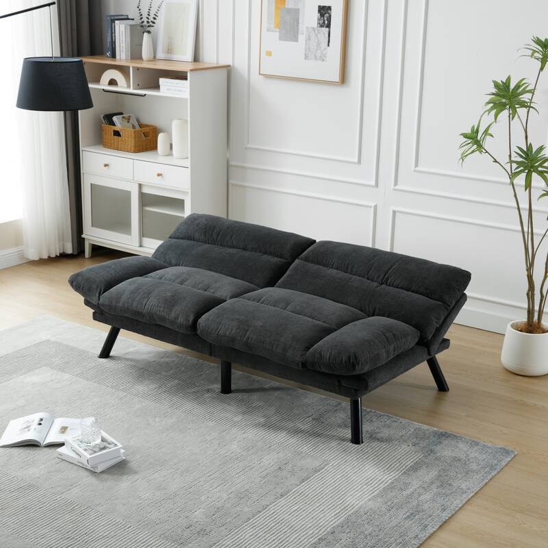 Modern 2-Seater Linen Sofa with Metal Legs, Set of 1