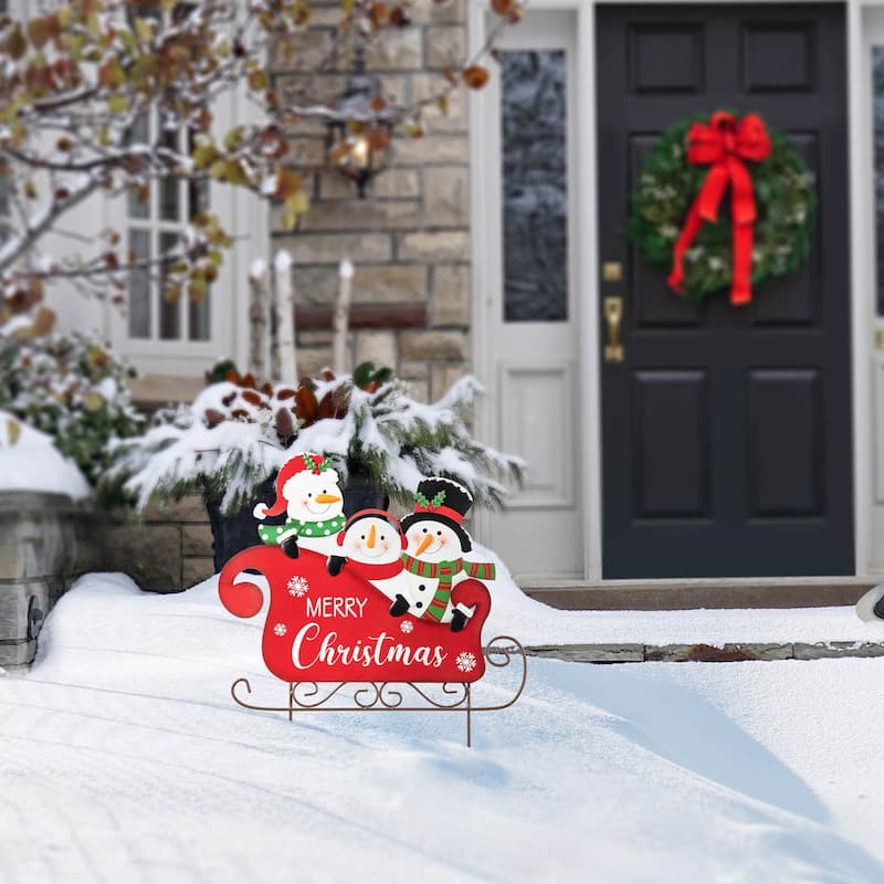 Glitzhome 24"H Metal Snowmen Ornament Yard Stakes Chrismas Decor