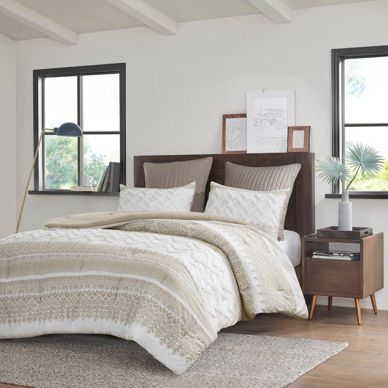 GDF Studio - Mila Cotton Comforter Set with Chenille Tufting - Taupe (Full/Queen)