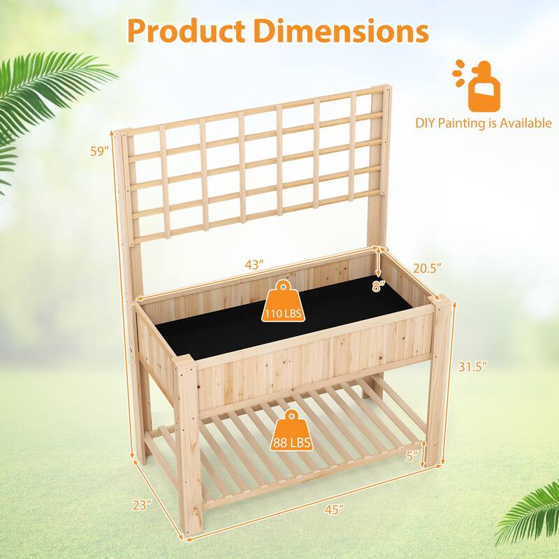 Gymax Raised Garden Bed w/ Trellis Wooden Elevated Planter Box w/ Legs