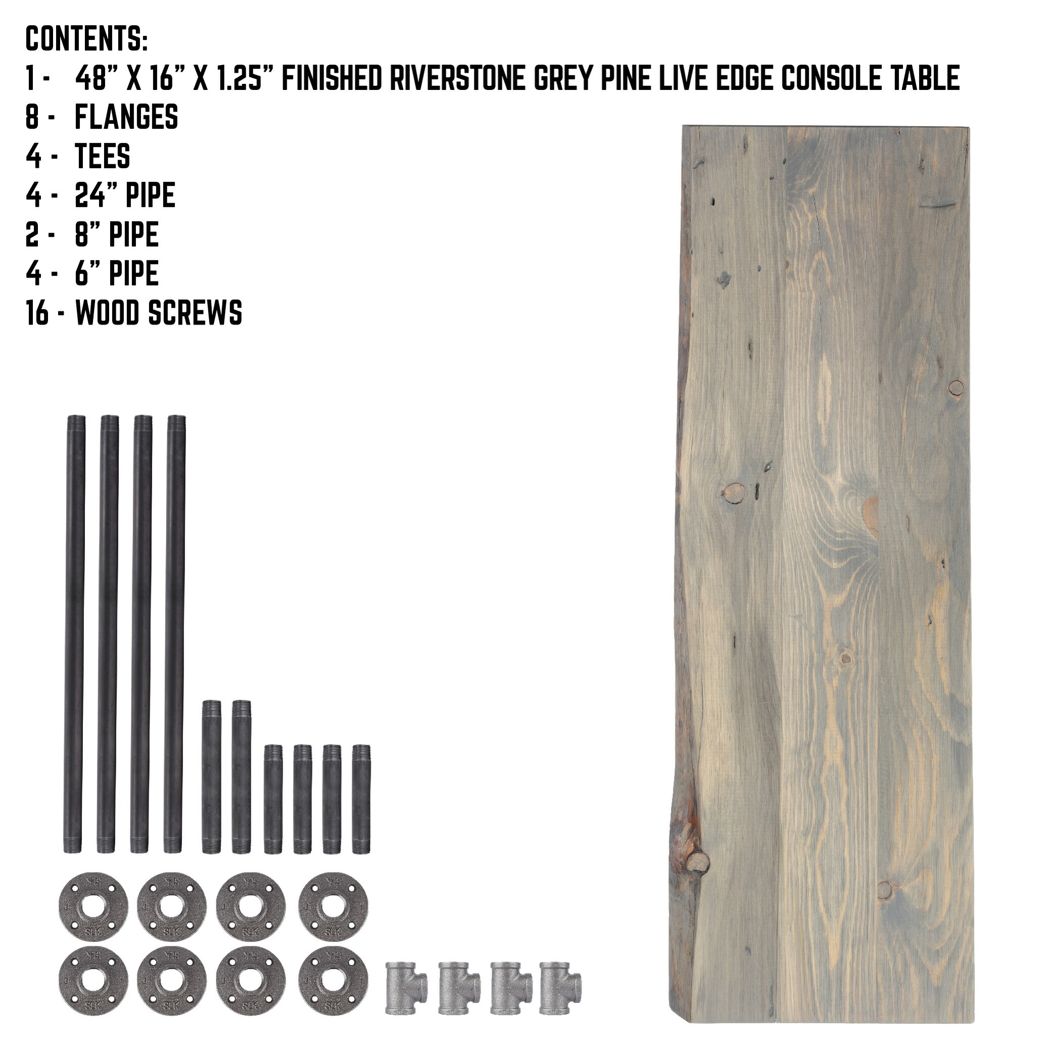 PIPE DECOR Solid Live Edge Wood Console Table with Industrial
