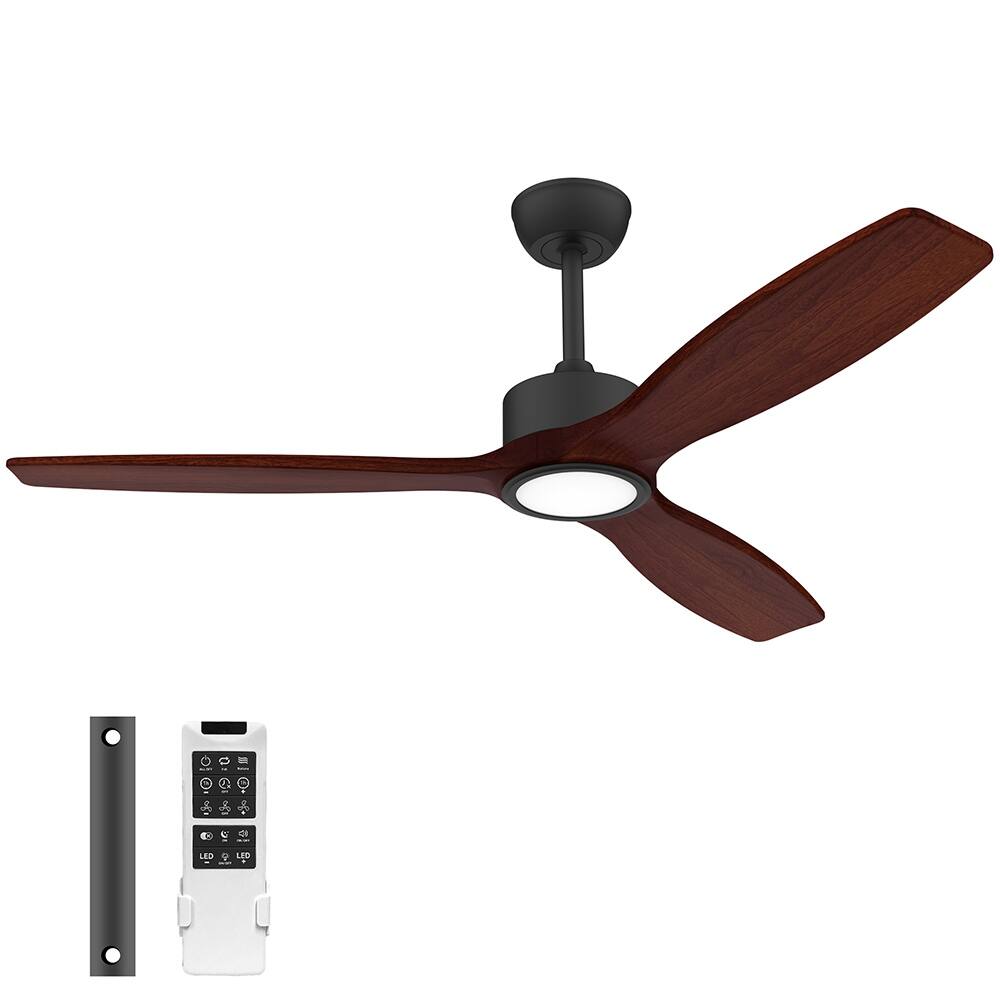 52 in. Wood Standard Indoor Outdoor Black Downrod Mount Ceiling Fans with Dimmable LED Light and Remote Control,Dimmable
