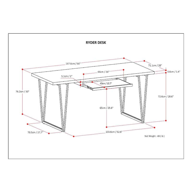 WYNDENHALL Travis SOLID WOOD Modern Industrial 66 inch Wide Writing Office Desk in Natural Aged Brown