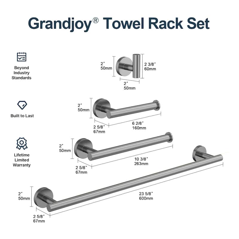 GRANDJOY 4-Piece Bath Towel Bar Rack Towel Holder Stainless Steel Hardware Set