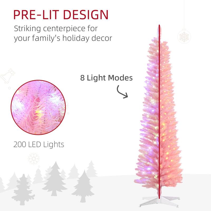 6 ft Pink LED Pencil Christmas Tree Indoor Pre-Lit Multicolor Lights 360 Tips Flame Retardant Sturdy Base
