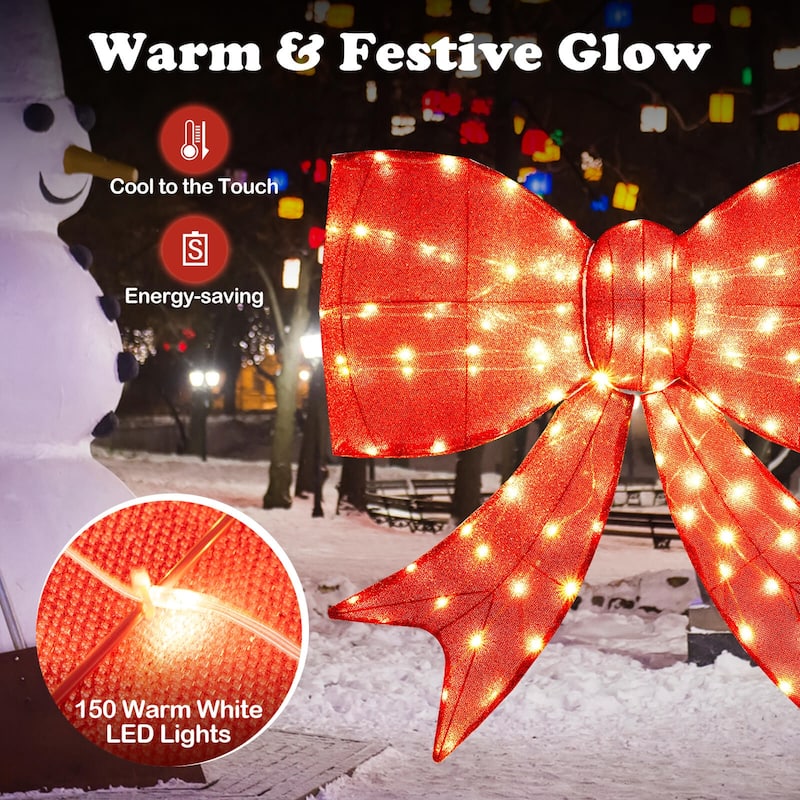Costway 37” Lighted Christmas Bow Decoration with 150 Warm White LED - Red - See Details