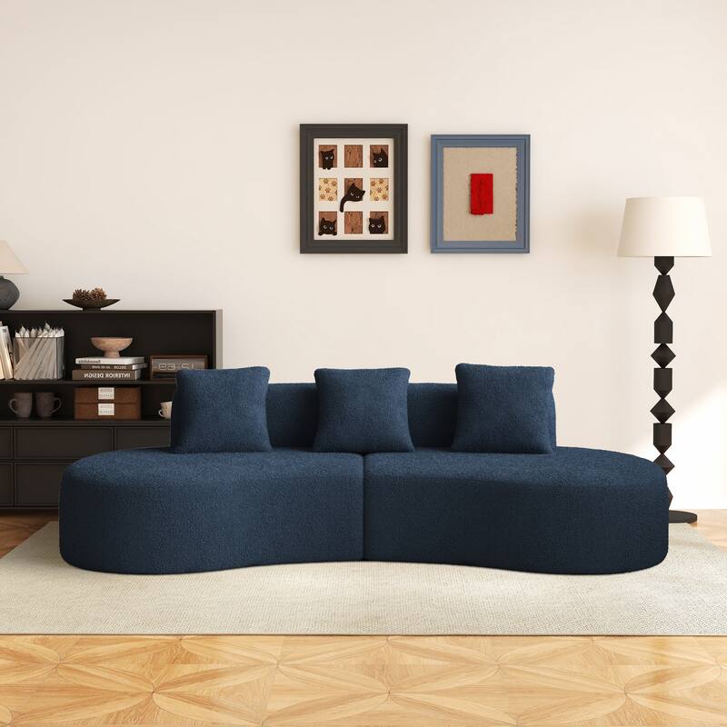 109" Upholstered Frameless Sofa Raindrop Velvet Curved Couch for Living Room, Apartment, Home Decor - Blue