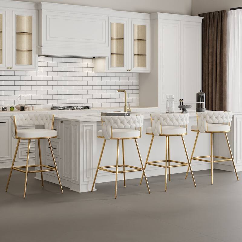Javlergo Set of 2/4/6 Counter Height Bar Stools, 26.77" Upholstered Woven Back Bar Chairs with Armrests and Footrest