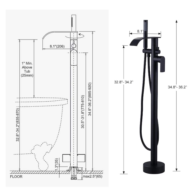 WOWOW Single-Handle Freestanding Waterfall Tub Faucet with Handshower