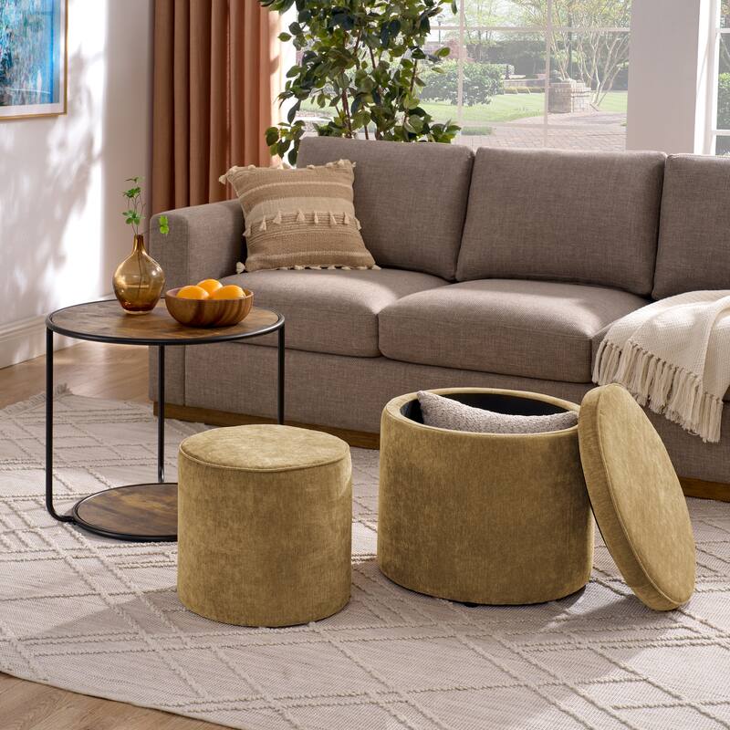 Roomfitters Ottoman Table Set with Drum Stool and Hidden Storage, Multi-Functional Combination Accent Furniture