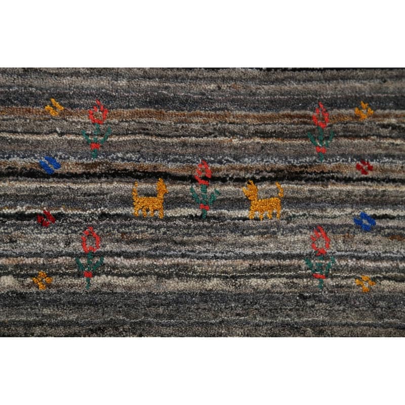 Striped Gabbeh Indian Area Rug Handmade Wool Carpet - 5'1"x 7'11"