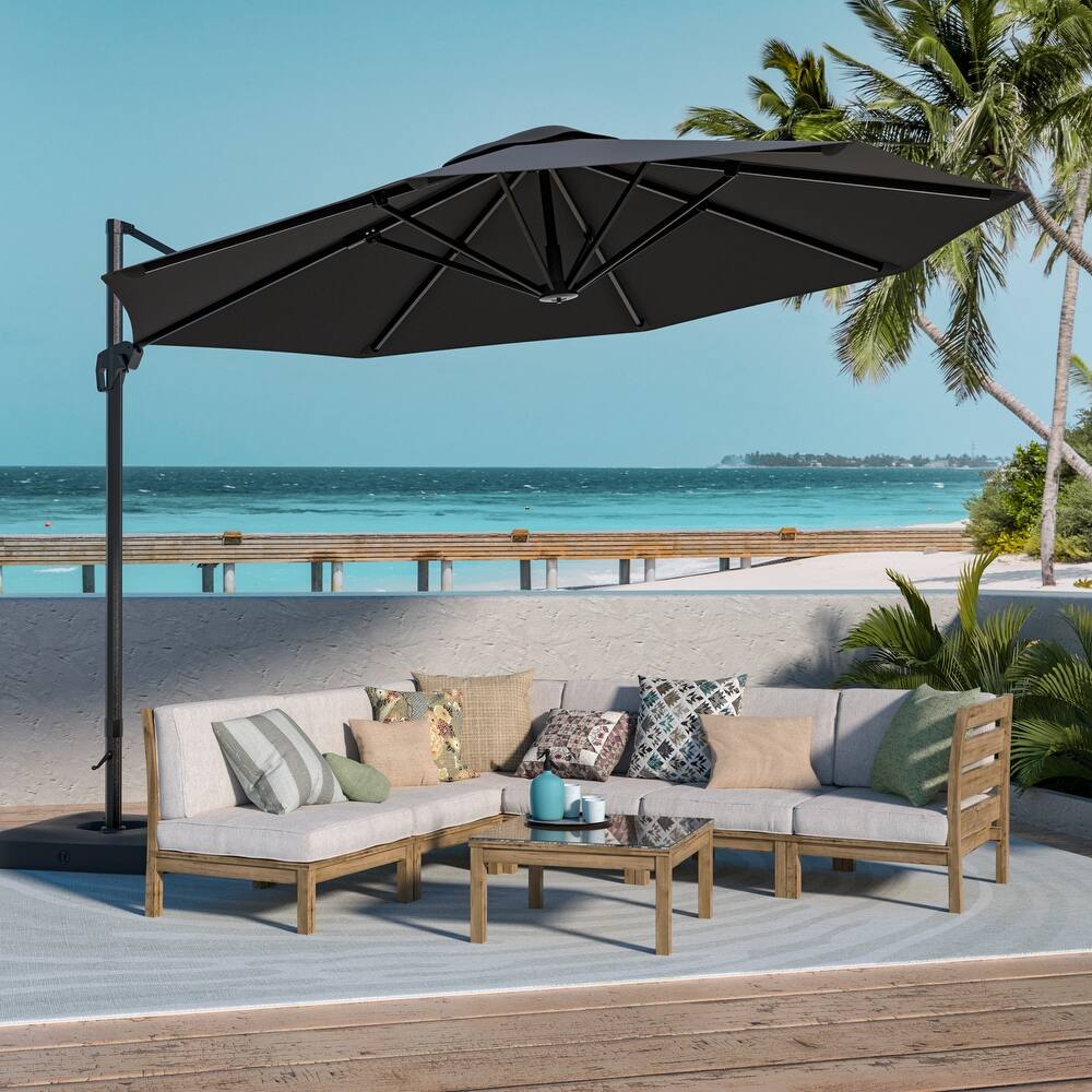 BONOSUKI Outdoor 11Ft UV Protection Patio Cantilever Umbrella w/Base