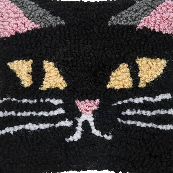 Spooky Cat Face Halloween Hooked Pillow