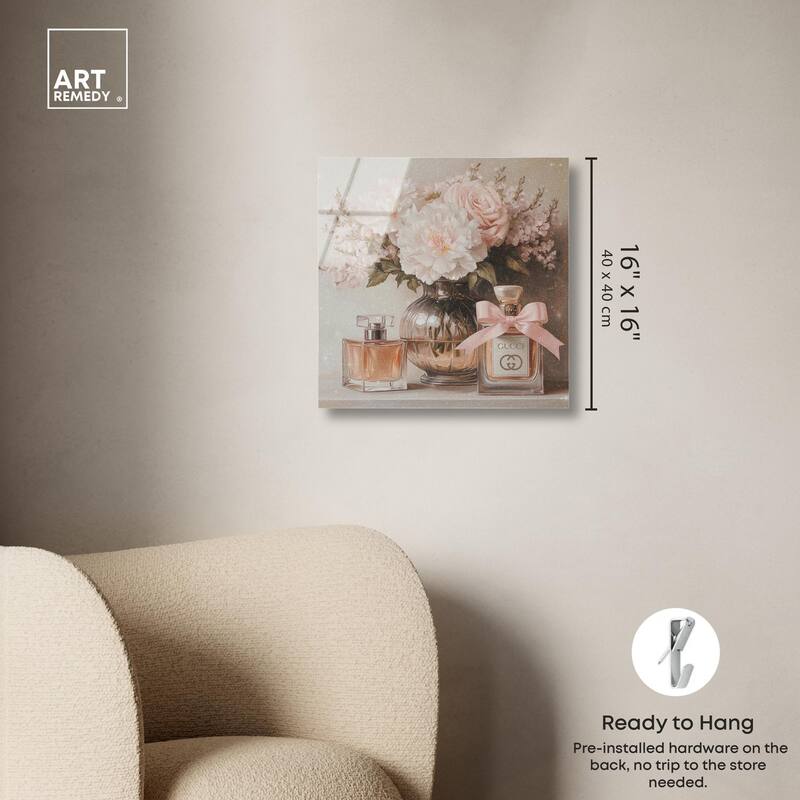 Peach Perfume Flowers in Vase Acrylic by Art Remedy, Ready to Hang