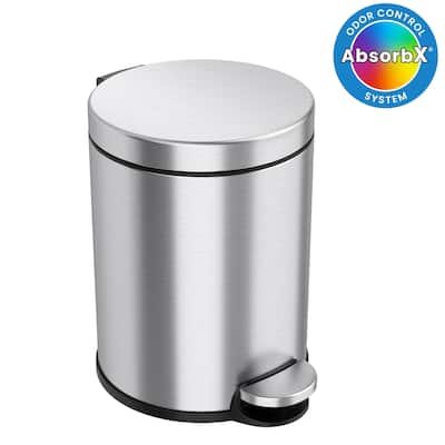 iTouchless 1.3 Gallon / 5 Liter Stainless Steel SoftStep Round Bathroom Trash Can with Odor Filter