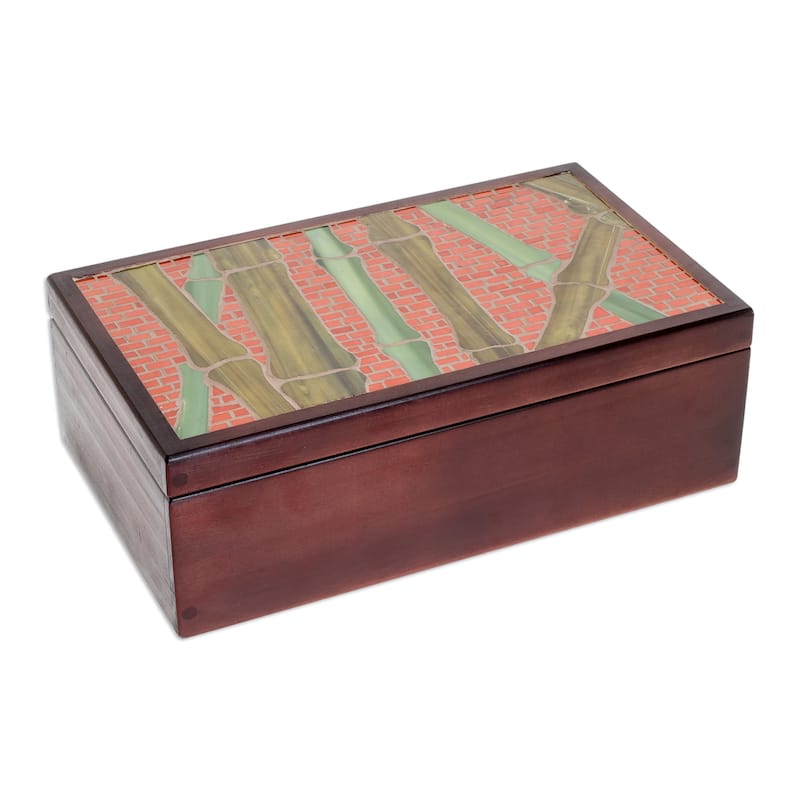 Novica Handmade Sugar Cane Visions Wood Tea Box