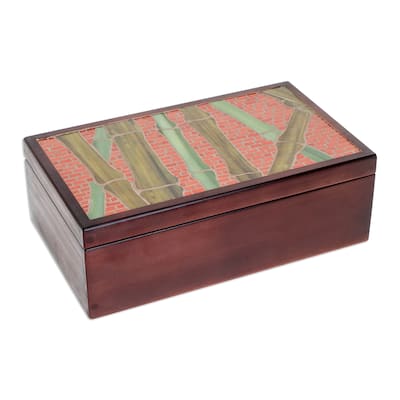Novica Handmade Sugar Cane Visions Wood Tea Box