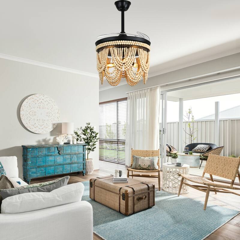 Bella Depot 42" Bohemian Retractable Ceiling Fan with Remote and Light 6-speed Reversible DC Motor