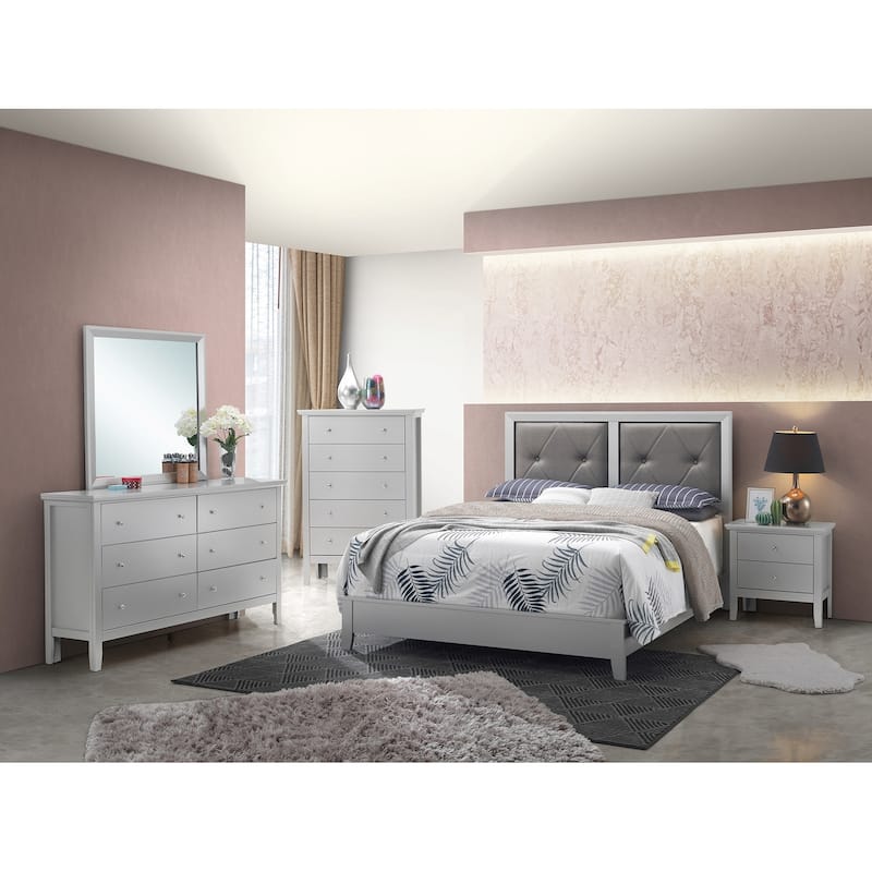Tufted Upholstered Queen Panel Bed - 85" - Silver Champagne and Gray