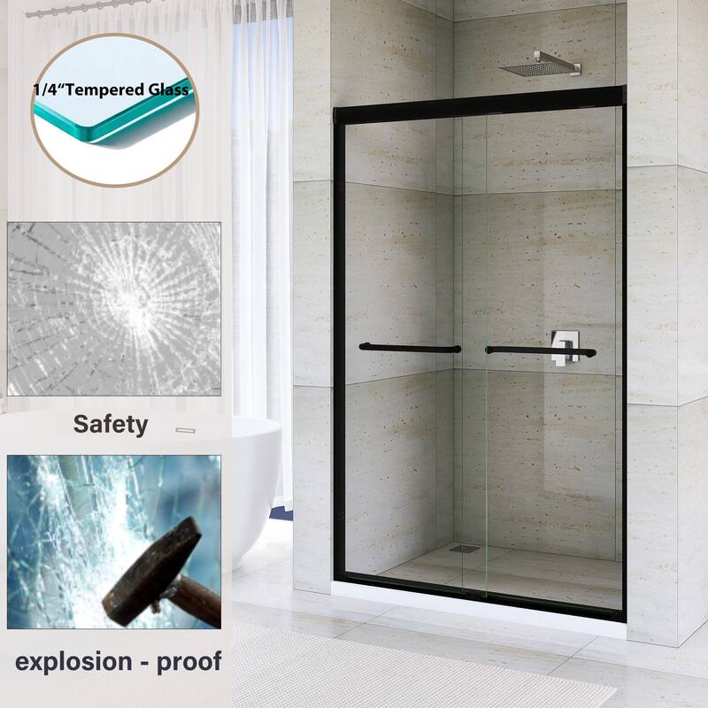 Double Sliding Framed Shower Door in Matte Black Finish