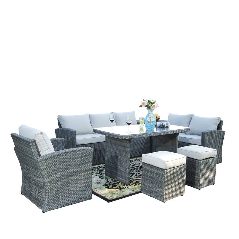 7-piece Patio Outdoor Wicker Sectional Sofa Set with Storage Box and Ottoman