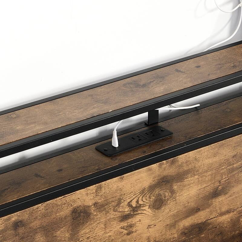 Full Size Bed Frame with Storage Headboard, Charging Station, LED Lights, Noise-Free Design, 4 Storage Drawers