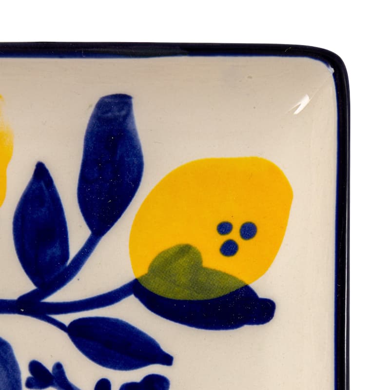 Stoneware Plate with 4 Lemon Designs - 6.0"L x 4.4"W x 0.8"H