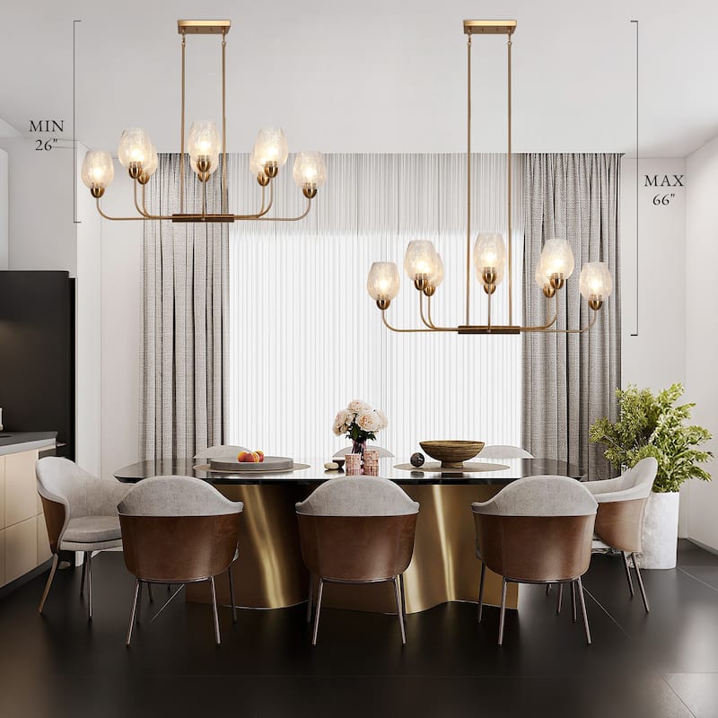 Modern 8-Light Gold 42 IN. Chandelier Textured Glass Kitchen Island Light - W 42" x H 16"