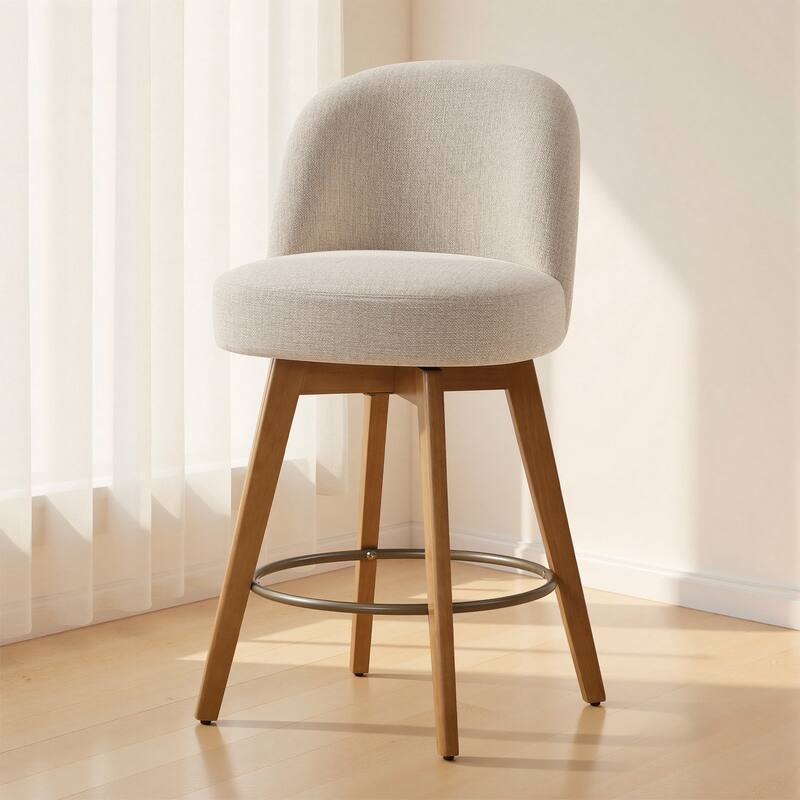 26" Upholstered Swivel Counter Stool With Solid Wood Frame - 37.8"H x 19.7"W x 23.2"D