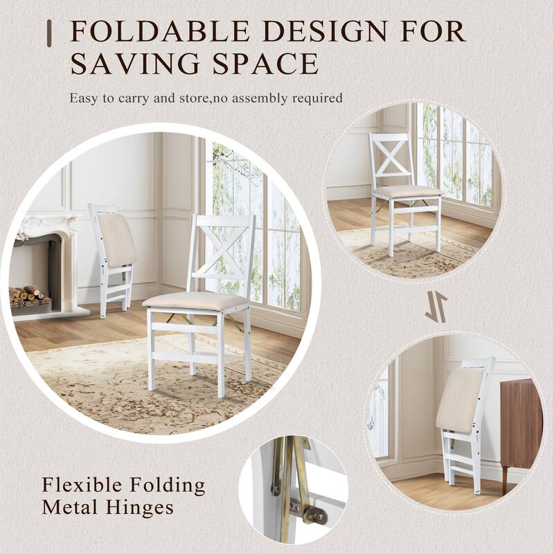 Folding Dining Chairs Set of 2 - Upholstered Wooden Frame - Indoor/Outdoor Space Saver - Pre-Assembled - Set of 2