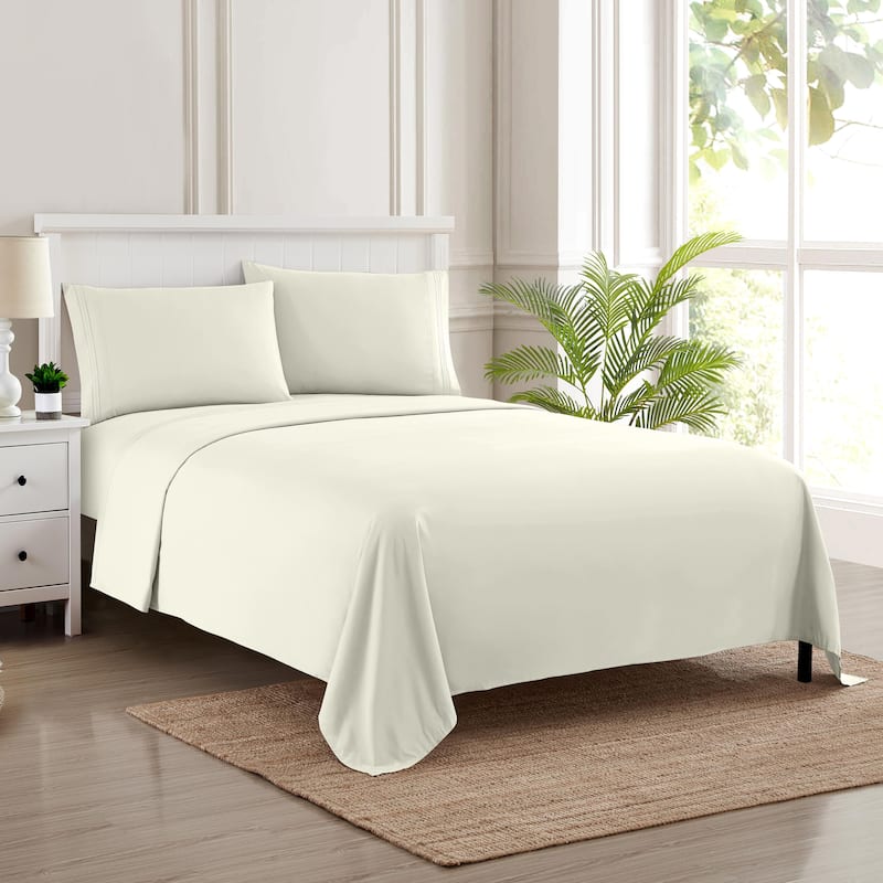Sweet Home Collection 4 Piece Sheet Set, Ultra Soft 1800 Series, Double Brushed Microfiber - Ivory
