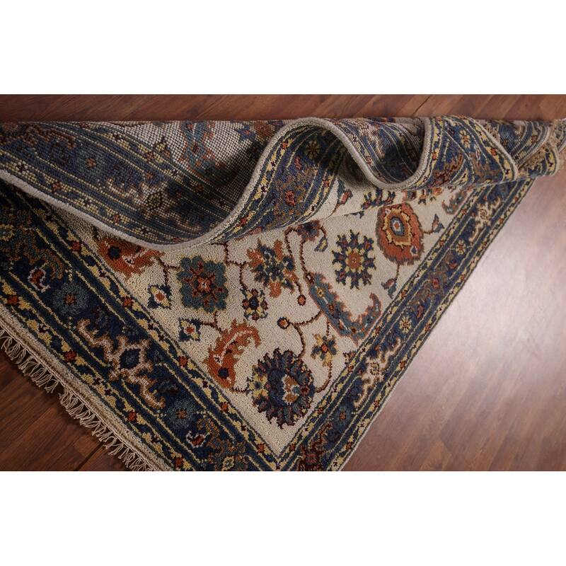 Oushak Indian Area Rug Handmade Floral Beige Wool Carpet - 4'1"x 5'11"