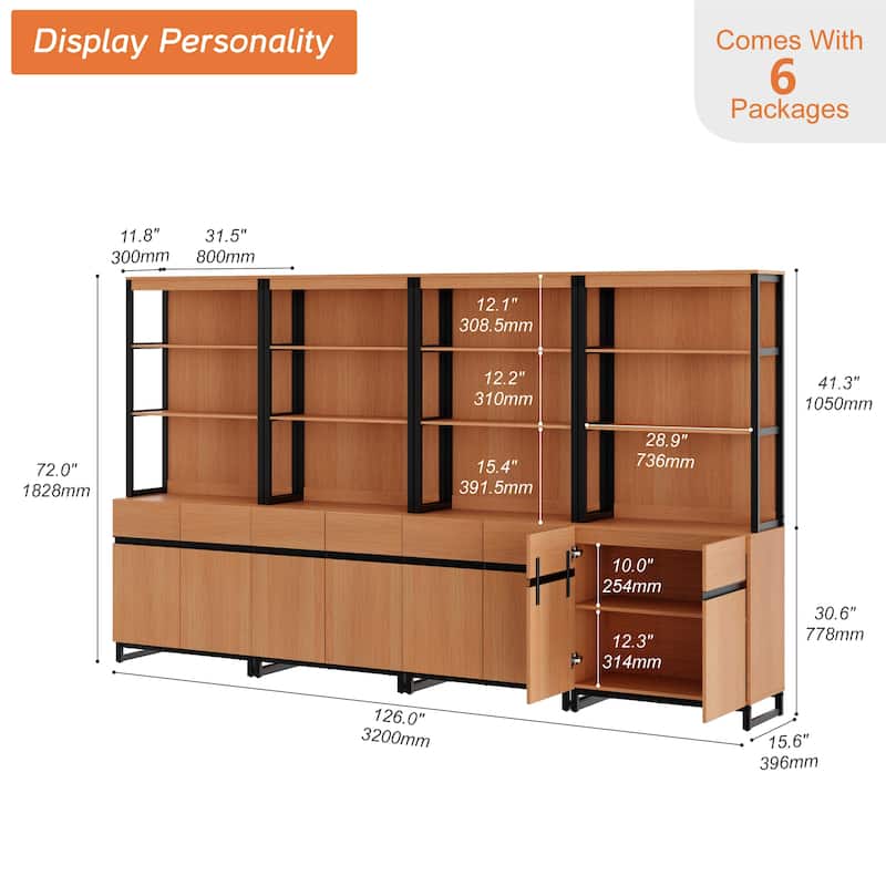 WAMPAT Modern 72" Tall Bookcase with Metal Base and Adjustable Shelves, Library Book Shelf with Storage Cabinet