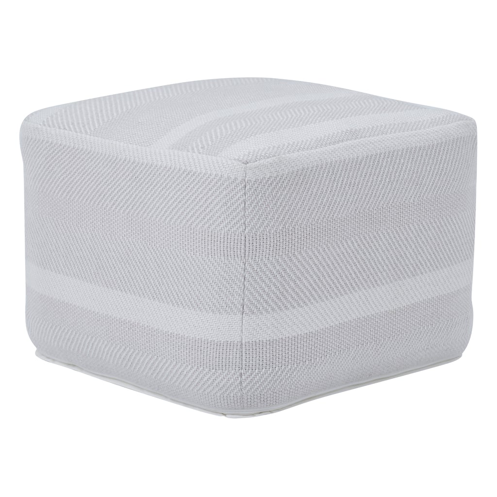 Renwil Renaud Indoor 100% PET Pouf, Light Grey/ Ivory