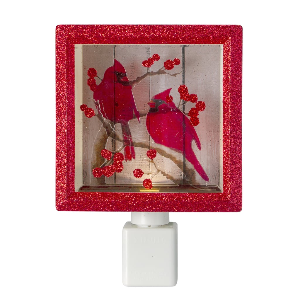 Glittered Red Cardinals Christmas Night Light - 4.25"