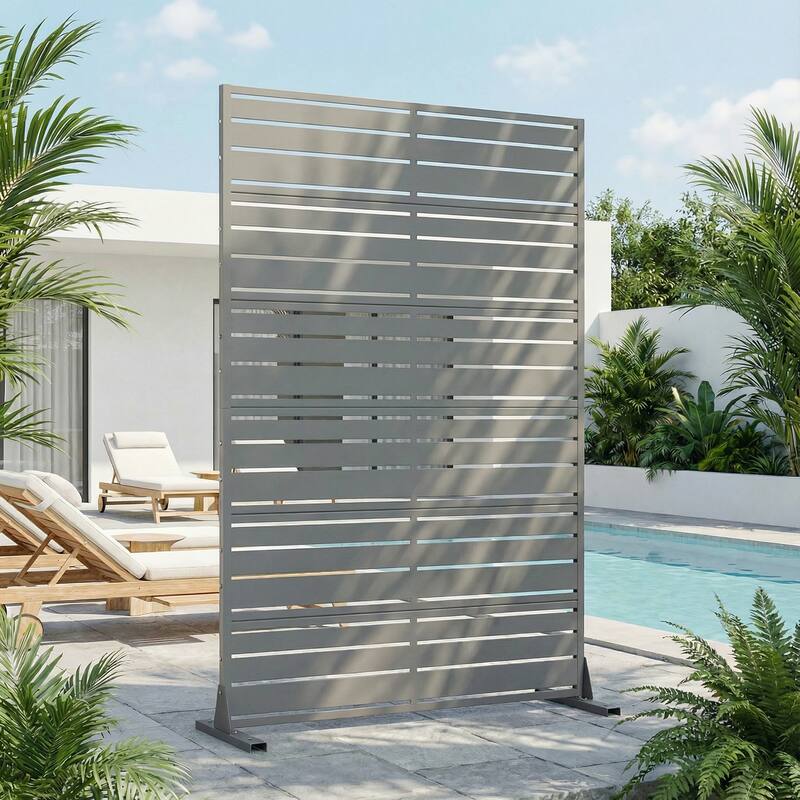 Outdoor Privacy Screen Metal Privacy Screen Panel Free Standing - Grey - 72*47